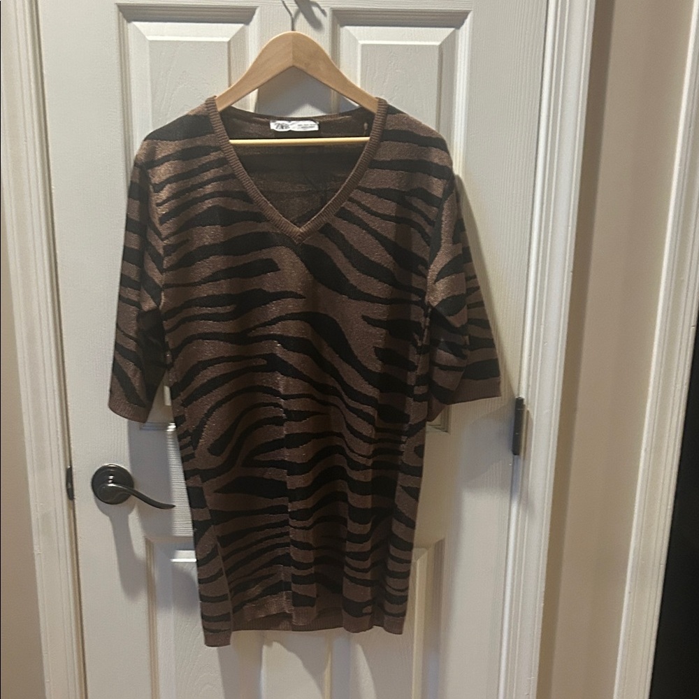 Zara Brown and Black Zebra Print Mini Dress